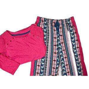 Cuddl Duds Petite Pointelle Knit Henley Top Pants Lounge Set PS Pink Stripe Crop